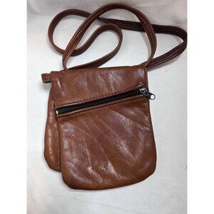 Handmade Genuine Leather Brown Crossbody Bag Minimalist Slim Travel Pouch